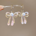 Vacation Style Acetate Bow Faux Pearl Stud Earrings With Silver Pins view 4