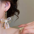 Vacation Style Acetate Bow Faux Pearl Stud Earrings With Silver Pins view 3