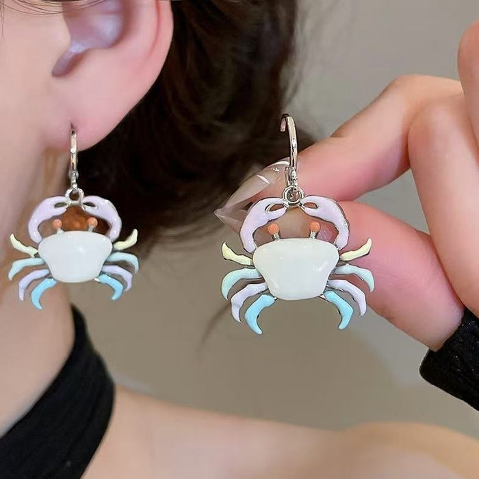 Cute Cartoon Enamel Crab Copper Earrings Light Luxury Minimalist Animal Ear Cuffs