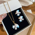 French Minimalist Copper Starfish Pearl Earrings And Necklace Jewelry Set For Vacation Style view 1