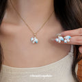 French Minimalist Copper Starfish Pearl Earrings And Necklace Jewelry Set For Vacation Style view 2