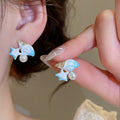 French Minimalist Copper Starfish Pearl Earrings And Necklace Jewelry Set For Vacation Style view 4