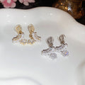 14K Gold Plated Zirconia Faux Pearl Flower Clip-on Earrings For Women Sweet Luxury Style view 4