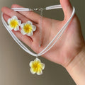 Fresh Style Color Changing Resin Frangipani Flower Necklace Earrings Jewelry Set For Women view 4