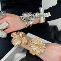 2026 Luxury Iron Metal Flower Bangle Ring Geometric Statement Hand Jewelry For Women view 3