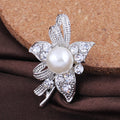 Black Silver Tone Pearl Crystal Ribbon Flower Crystal Pearl Look Metal Brooch Pin view 5