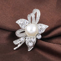 Black Silver Tone Pearl Crystal Ribbon Flower Crystal Pearl Look Metal Brooch Pin view 4