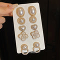 French Vintage Imitation Pearl Stud Earrings Jewelry Set With Oval Heart Flower Design view 3