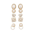 French Vintage Imitation Pearl Stud Earrings Jewelry Set With Oval Heart Flower Design view 5