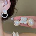 French Vintage Imitation Pearl Stud Earrings Jewelry Set With Oval Heart Flower Design view 2