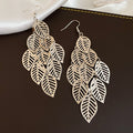 Statement Iron Leaf Hollow Tassel Drop Earrings, Trendy Metal Hook Earrings For Women view 4
