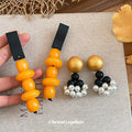 Ethnic Style Faux Pearl Wood Tassel Drop Earrings With Geometric Round Design view 2