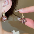 14K Gold Plated French Light Luxury Crystal Flower Faux Pearl Stud Earrings For Women view 3