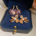 14K Gold Plated French Light Luxury Crystal Flower Faux Pearl Stud Earrings For Women view 2