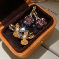 14K Gold Plated French Light Luxury Crystal Flower Faux Pearl Stud Earrings For Women view 4