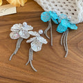 Elegant Blue Acrylic Flower Petal Tassel Drop Earrings With Silver Needle Posts For Women view 4