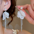 Elegant Blue Acrylic Flower Petal Tassel Drop Earrings With Silver Needle Posts For Women view 3