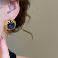 18K Gold Plated Copper French Vintage Lava Stud Earrings With Blue Gemstone And Silver Posts view 3