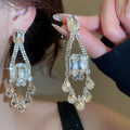 Luxury Crystal Copper Long Drop Earrings For Women, Rhinestone Teardrop Vintage Court Banquet Style view 4