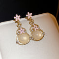 Chinese Style Cat Eye Resin Gourd Flower Stud Earrings For Women Light Luxury Geometric OL Jewelry view 2