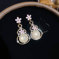 Chinese Style Cat Eye Resin Gourd Flower Stud Earrings For Women Light Luxury Geometric OL Jewelry view 4