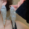 European Style Copper Round Rhinestone Tassel Drop Earrings With Silver Pins For Women view 4