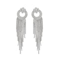 European Style Copper Round Rhinestone Tassel Drop Earrings With Silver Pins For Women view 5