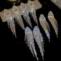 European Style Copper Round Rhinestone Tassel Drop Earrings With Silver Pins For Women view 3