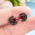 Halloween Sweet Cool Red Heart Stud Earrings With Moon Thorn Heart, Dark Elegant Jewelry view 3