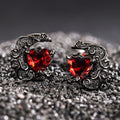 Halloween Sweet Cool Red Heart Stud Earrings With Moon Thorn Heart, Dark Elegant Jewelry view 1