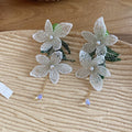 Romantic Floral Lace Tassel Drop Earrings With Faux Pearl Accents Vacation Style view 2