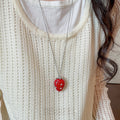 Sweet 3D Strawberry Pendant Alloy Necklace With Sparkling Rhinestone Old Money Vacation Style view 3