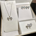 Light Luxury Copper Bow Pearl Zircon Necklace Ring Earrings Jewelry Set For Women Korean Style view 3