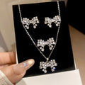 Light Luxury Copper Bow Pearl Zircon Necklace Ring Earrings Jewelry Set For Women Korean Style view 1