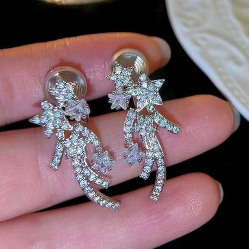 Light Luxury Copper Star Zircon Meteor Clip-on Earrings for Women No Piercing