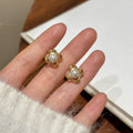 French Retro Camellia Faux Pearl Stud Earrings For Women, Light Luxury Floral OL Style view 3