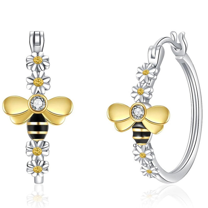 Cute Bee Hoop Earrings For Women With Delicate Zircon, Fresh Pastoral Style Jewelry