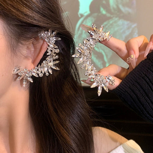 Luxury Sparkling Rhinestone Alloy Irregular Geometric Clip-on Earrings Light Luxury Style