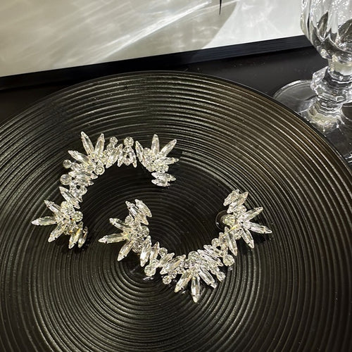 Luxury Sparkling Rhinestone Alloy Irregular Geometric Clip-on Earrings Light Luxury Style