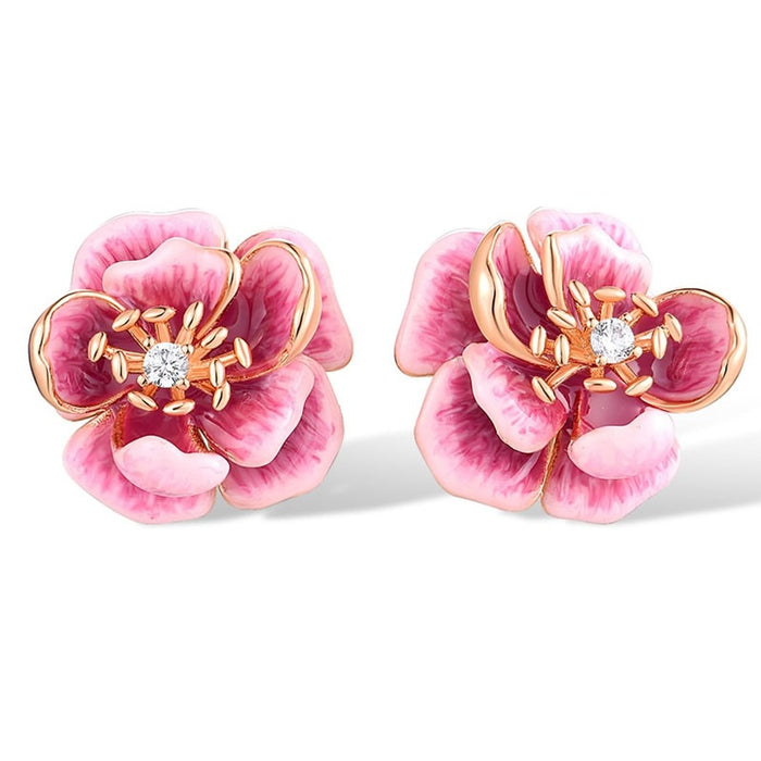 Forest Style Light Luxury 3D Painted Oil Flower Stud Earrings For Women, Sweet Elegant Jewelry