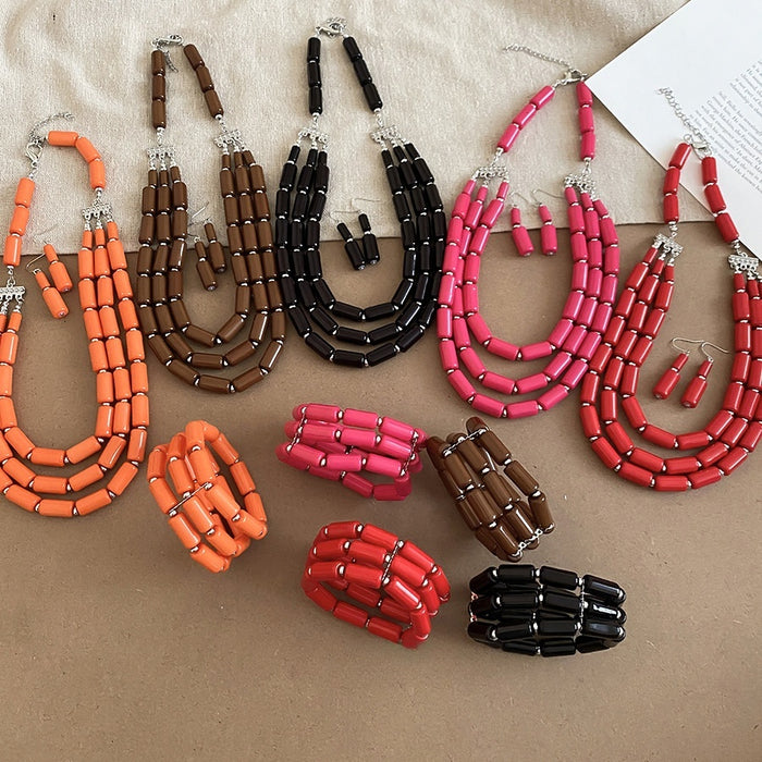 Statement Acrylic Oval Splice Multilayer Necklace Bracelet Ear Hook Jewelry Set