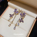 Purple Butterfly Tassel Drop Earrings Light Luxury Alloy Statement Ear Studs For Daily Wear view 1