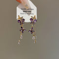 Purple Butterfly Tassel Drop Earrings Light Luxury Alloy Statement Ear Studs For Daily Wear view 3