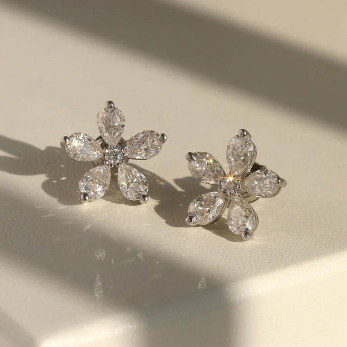 Minimal Light Luxury Cubic Zirconia Flower Stud Earrings For Brides And Daily Wear