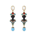 Vintage Alloy Silver Needle Rhinestone Portrait Oval Stud Earrings Ethnic Geometric Style view 5