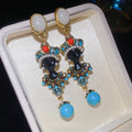 Vintage Alloy Silver Needle Rhinestone Portrait Oval Stud Earrings Ethnic Geometric Style view 4