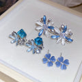 Blue Cat Eye Stone Flower Stud Earrings With Silver Posts, Light Luxury Versatile Style view 1