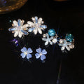 Blue Cat Eye Stone Flower Stud Earrings With Silver Posts, Light Luxury Versatile Style view 3