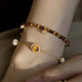 Vintage Maillard Style Natural Tiger Eye Lucky Bead Bangle For Women Light Luxury Designer Jewelry view 1
