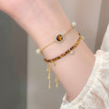 Vintage Maillard Style Natural Tiger Eye Lucky Bead Bangle For Women Light Luxury Designer Jewelry view 3